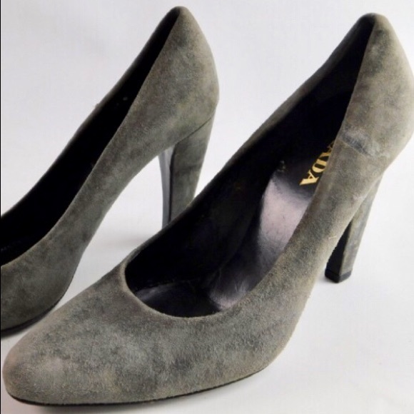 Prada Slate Grey Suede Heels Size 7 (37.5) - Picture 2 of 5